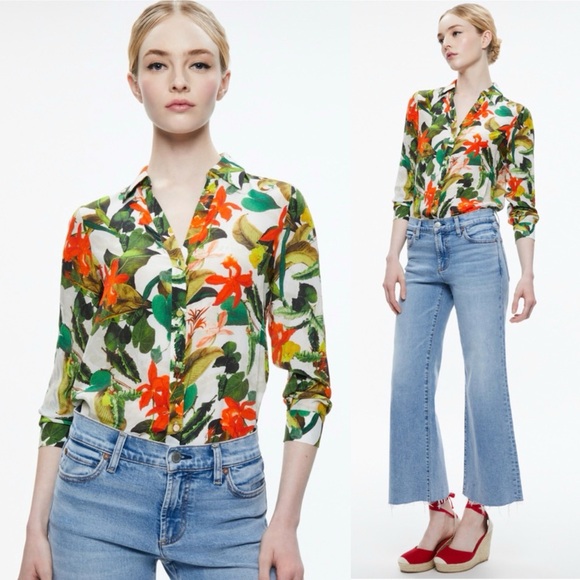 alice + olivia Tops - Alice + Olivia Eloise Tropical Sunrise Silk Blouse Small